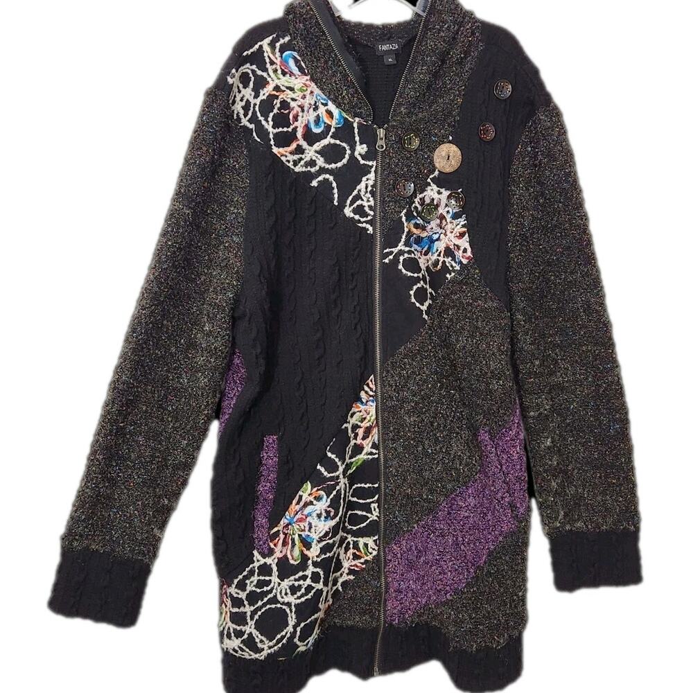 Whimsigoth Y2k XL Patchwork Full Zip Hoodie Festival Rave Hippie Alt Goth Grunge
